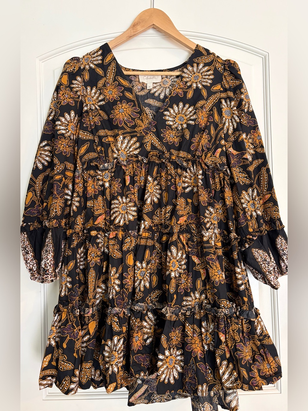 Cleobella Tilda Mini Dress in a black and gold floral Organic Cotton Size M - Picture 1 of 8